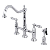 Heritage Large Bridge Kitchen Faucet with Side Sprayer
