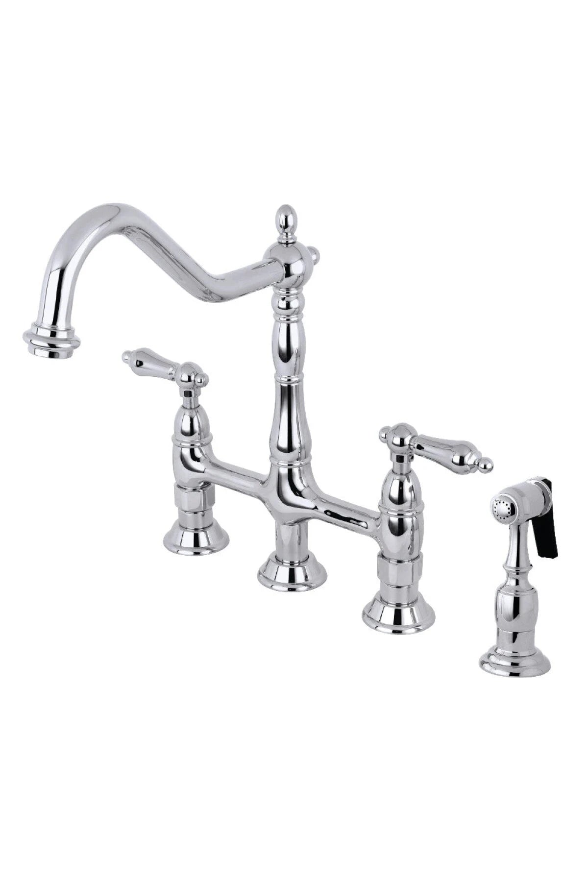 Heritage Large Bridge Kitchen Faucet with Side Sprayer