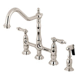 Heritage Large Bridge Kitchen Faucet with Side Sprayer