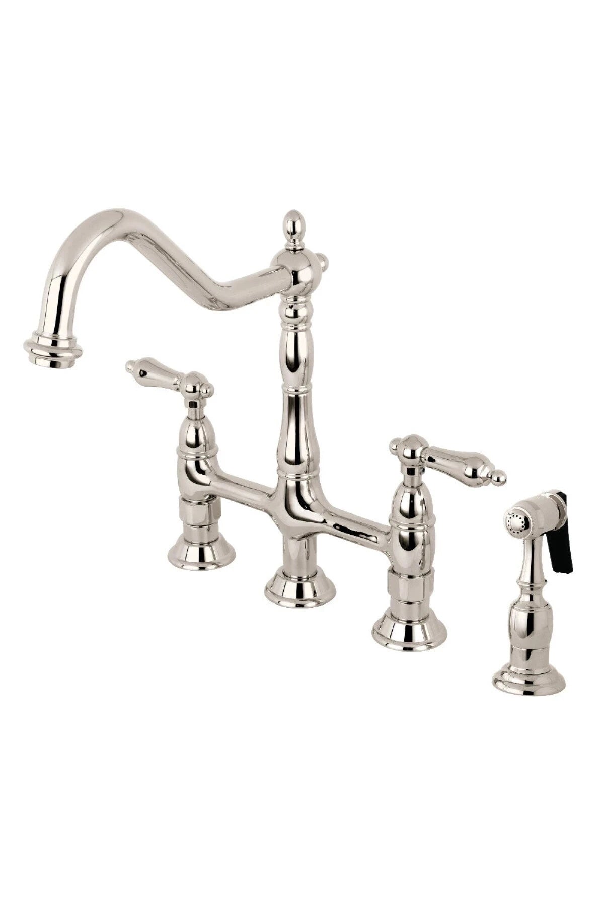 Heritage Large Bridge Kitchen Faucet with Side Sprayer