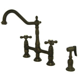 Heritage Extra Large Bridge Kitchen Faucet with Side Sprayer