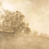 Sepia-toned landscape wall art with a tree and grassy field