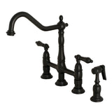 Heritage Large Bridge Kitchen Faucet with Side Sprayer