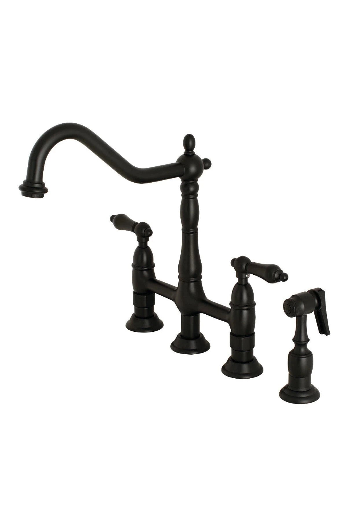Heritage Large Bridge Kitchen Faucet with Side Sprayer