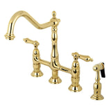 Heritage Large Bridge Kitchen Faucet with Side Sprayer