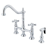 Heritage Extra Large Bridge Kitchen Faucet with Side Sprayer