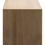 wooden console table detail of top and side