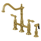 Heritage Large Bridge Kitchen Faucet with Side Sprayer