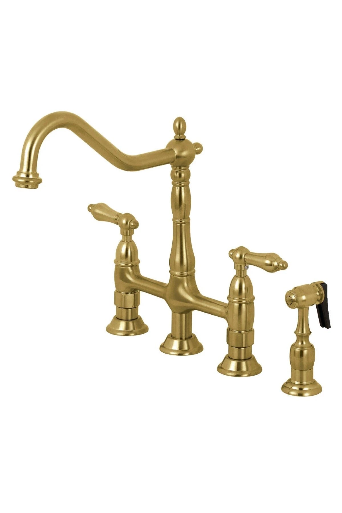 Heritage Large Bridge Kitchen Faucet with Side Sprayer