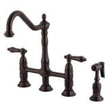 Heritage Large Bridge Kitchen Faucet with Side Sprayer