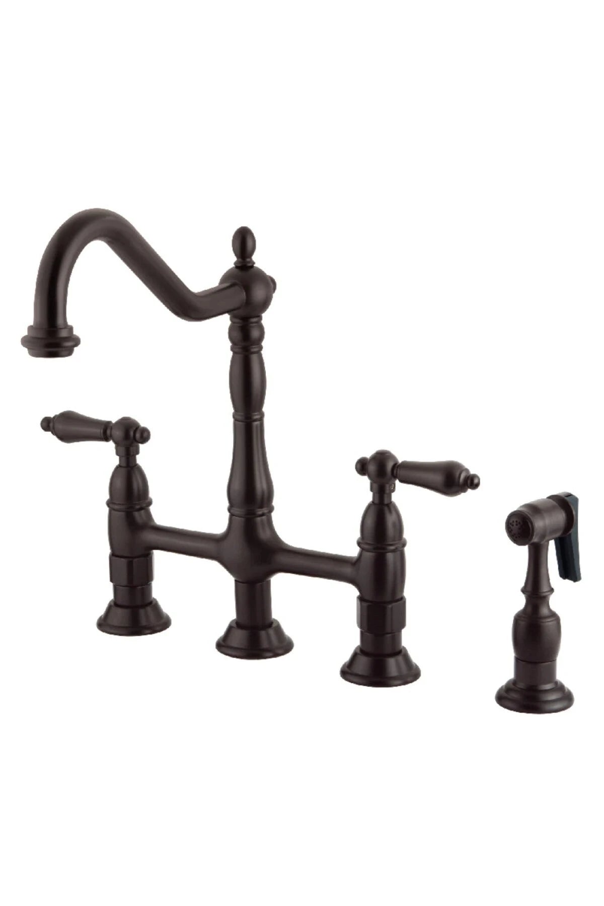 Heritage Large Bridge Kitchen Faucet with Side Sprayer