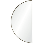 A wall-mounted half-moon mirror with a satin brass framed edge.